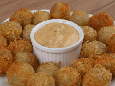 Potato Balls with Cheese Dip