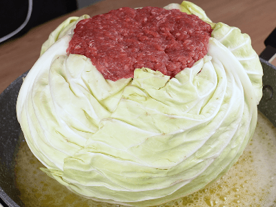 Cabbage with ground beef and cheese