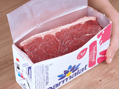 Beef cooked in a milk carton