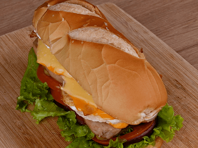 Sausage Sandwich with Cheese and Bacon