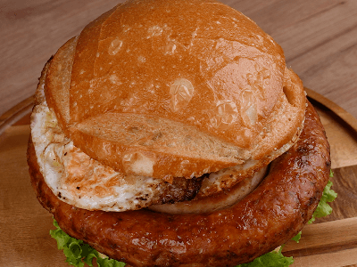 Sausage Sandwich with Bacon and Eggs