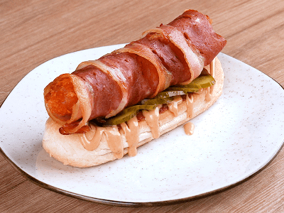 Hot Dog with Bacon and Pickle